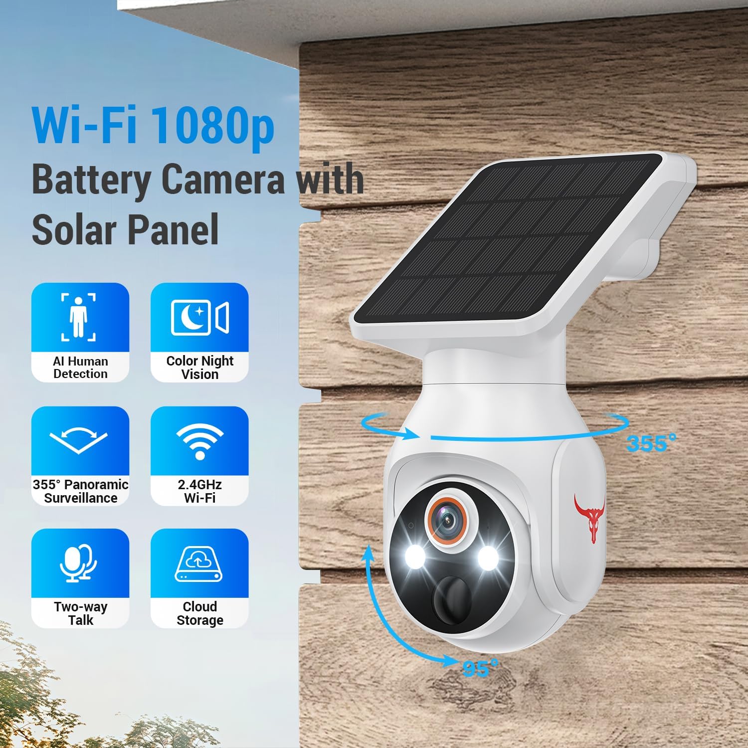 1080p Security Camera Wireless with Solar Panel, Smart AI Human Detection, 2-Way Audio, Color Night Vision, 2.4G WiFi, Cloud Storage, Indoor/Outdoor Surveillance Bullet Cam (WiFi) - Image 2