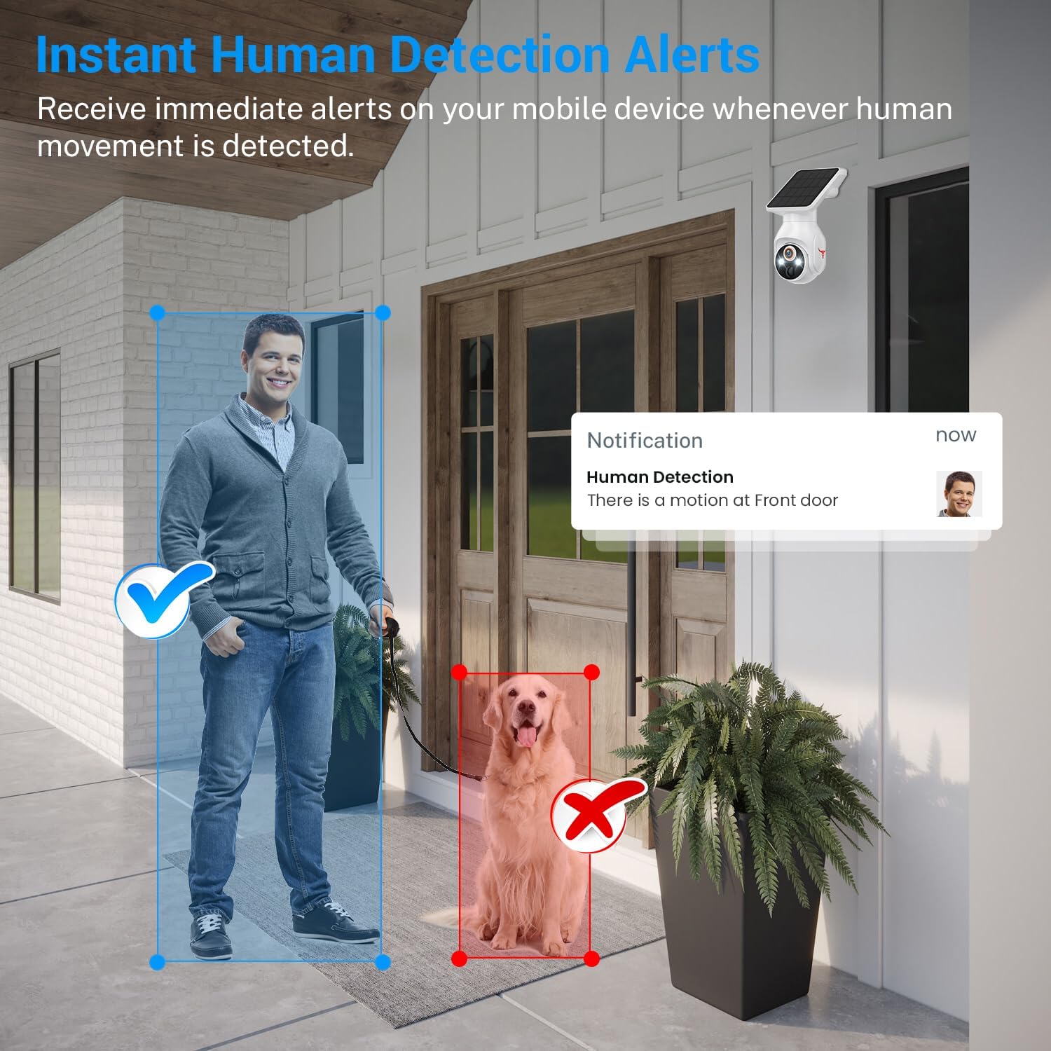 1080p Security Camera Wireless with Solar Panel, Smart AI Human Detection, 2-Way Audio, Color Night Vision, 2.4G WiFi, Cloud Storage, Indoor/Outdoor Surveillance Bullet Cam (WiFi) - Image 3