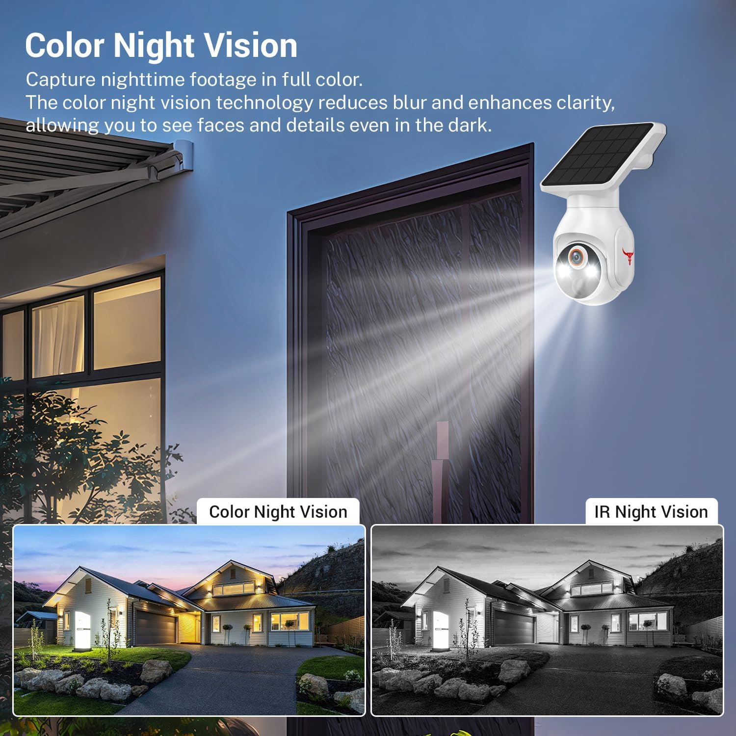 1080p Security Camera Wireless with Solar Panel, Smart AI Human Detection, 2-Way Audio, Color Night Vision, 2.4G WiFi, Cloud Storage, Indoor/Outdoor Surveillance Bullet Cam (WiFi) - Image 5