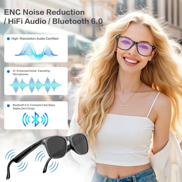 AI Smart Glasses, Bluetooth Glasses with 163 Translation, Anti-Blue Light Glasses for Men Women, 7 Day Ultra-Long Standby, UV Protection, Waterproof, Wireless Music & Calls, Voice Control Glasses - Image 5