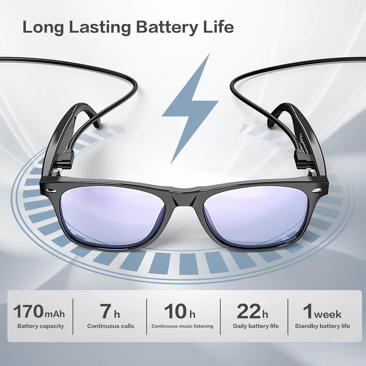 AI Smart Glasses, Bluetooth Glasses with 163 Translation, Anti-Blue Light Glasses for Men Women, 7 Day Ultra-Long Standby, UV Protection, Waterproof, Wireless Music & Calls, Voice Control Glasses - Image 6