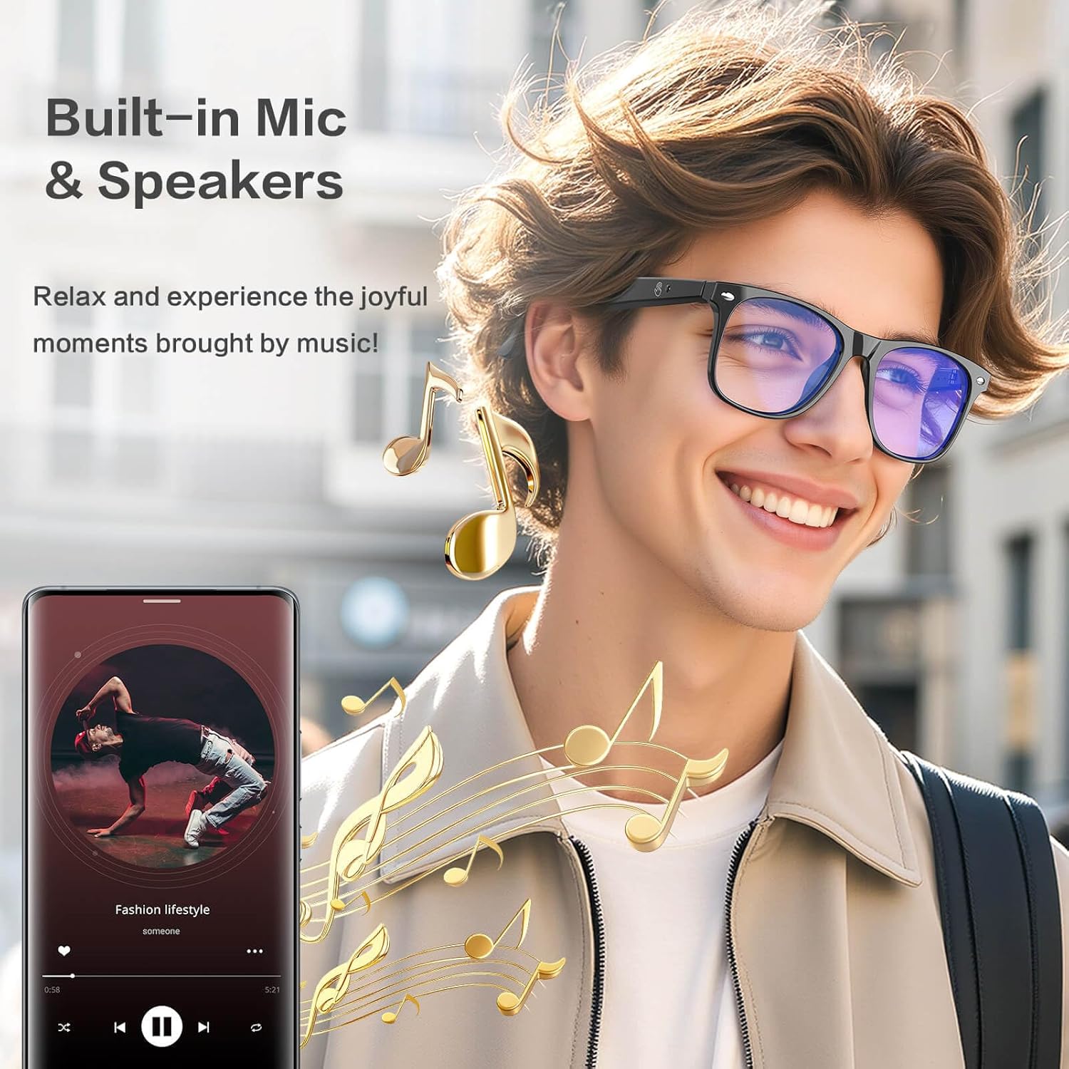 AI Smart Glasses, Bluetooth Glasses with 163 Translation, Anti-Blue Light Glasses for Men Women, 7 Day Ultra-Long Standby, UV Protection, Waterproof, Wireless Music & Calls, Voice Control Glasses - Image 7