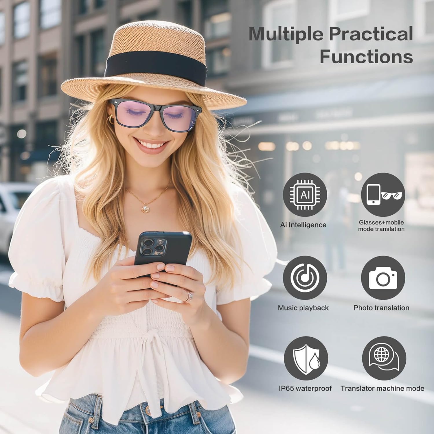 AI Smart Glasses, Bluetooth Glasses with 163 Translation, Anti-Blue Light Glasses for Men Women, 7 Day Ultra-Long Standby, UV Protection, Waterproof, Wireless Music & Calls, Voice Control Glasses - Image 9