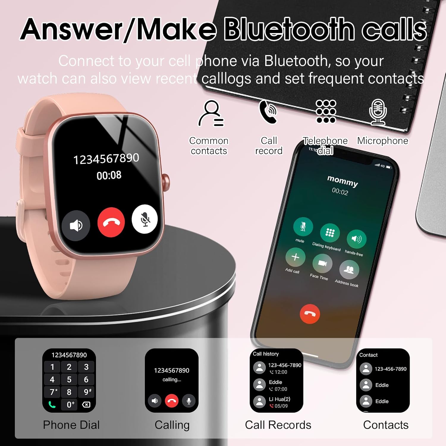 Smart Watch, 1.91" HD Screen Smartwatch for Men Women, Fitness Watch with Heart Rate/Sleep Monitor/Steps Monitor, 110+ Sports Modes, IP68 Waterproof Activity Trackers Pink - Image 4