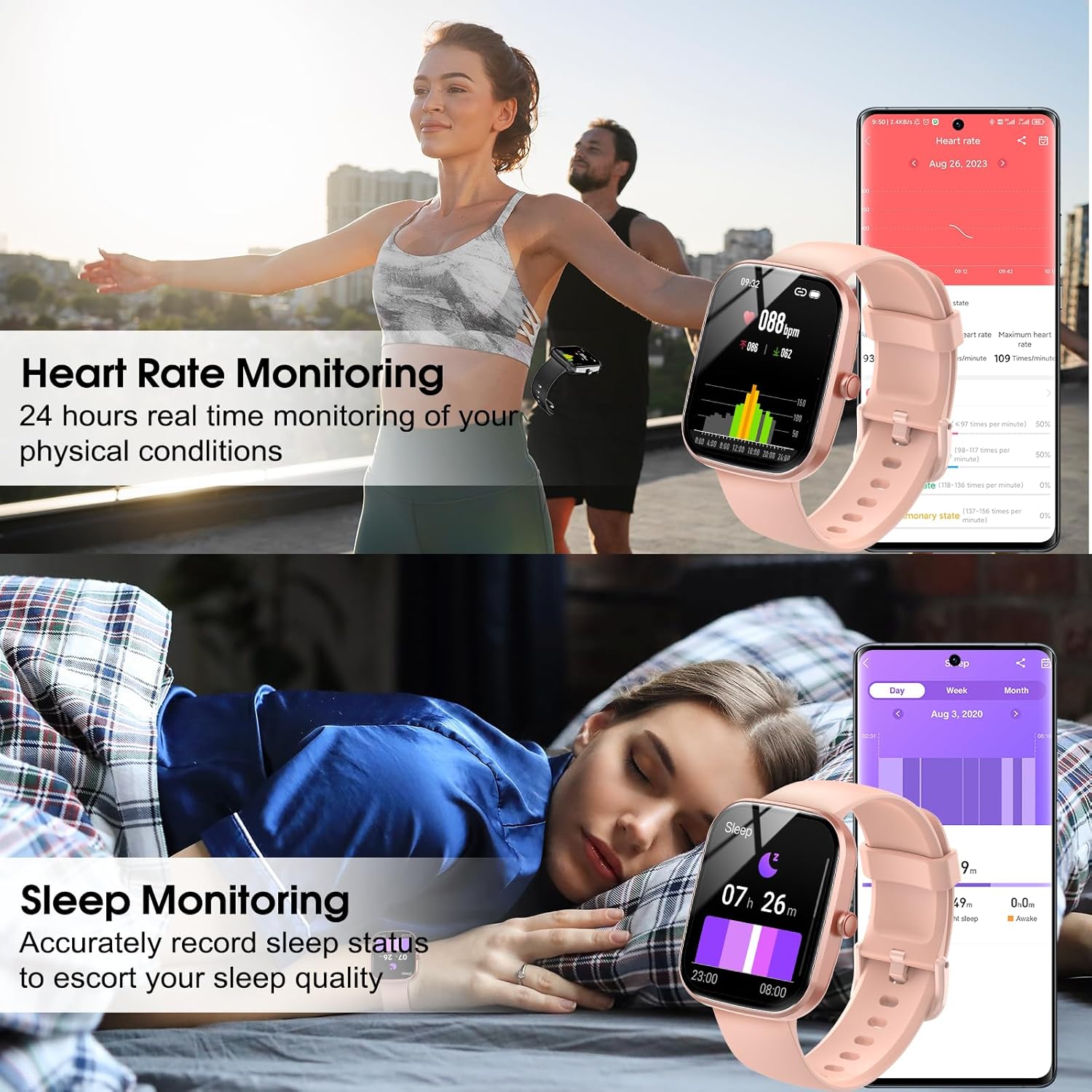 Smart Watch, 1.91" HD Screen Smartwatch for Men Women, Fitness Watch with Heart Rate/Sleep Monitor/Steps Monitor, 110+ Sports Modes, IP68 Waterproof Activity Trackers Pink - Image 5
