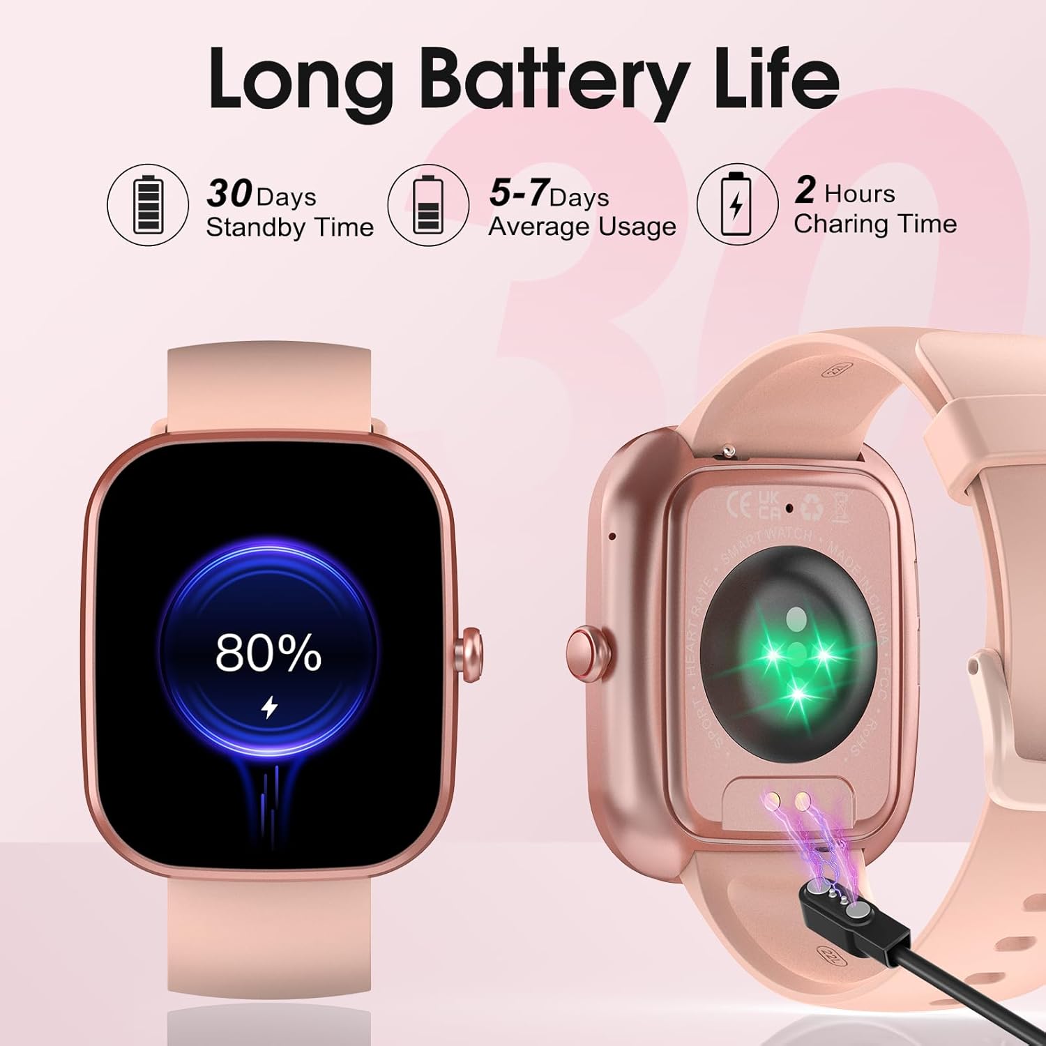Smart Watch, 1.91" HD Screen Smartwatch for Men Women, Fitness Watch with Heart Rate/Sleep Monitor/Steps Monitor, 110+ Sports Modes, IP68 Waterproof Activity Trackers Pink - Image 7