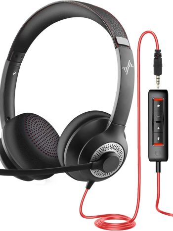 USB Headset with Mic for PC, On-Ear Computer Laptop Headphones with Noise Cancelling Microphone in-line Control for Home Office Online Class Skype Zoom (USB+3.5mm, Black)