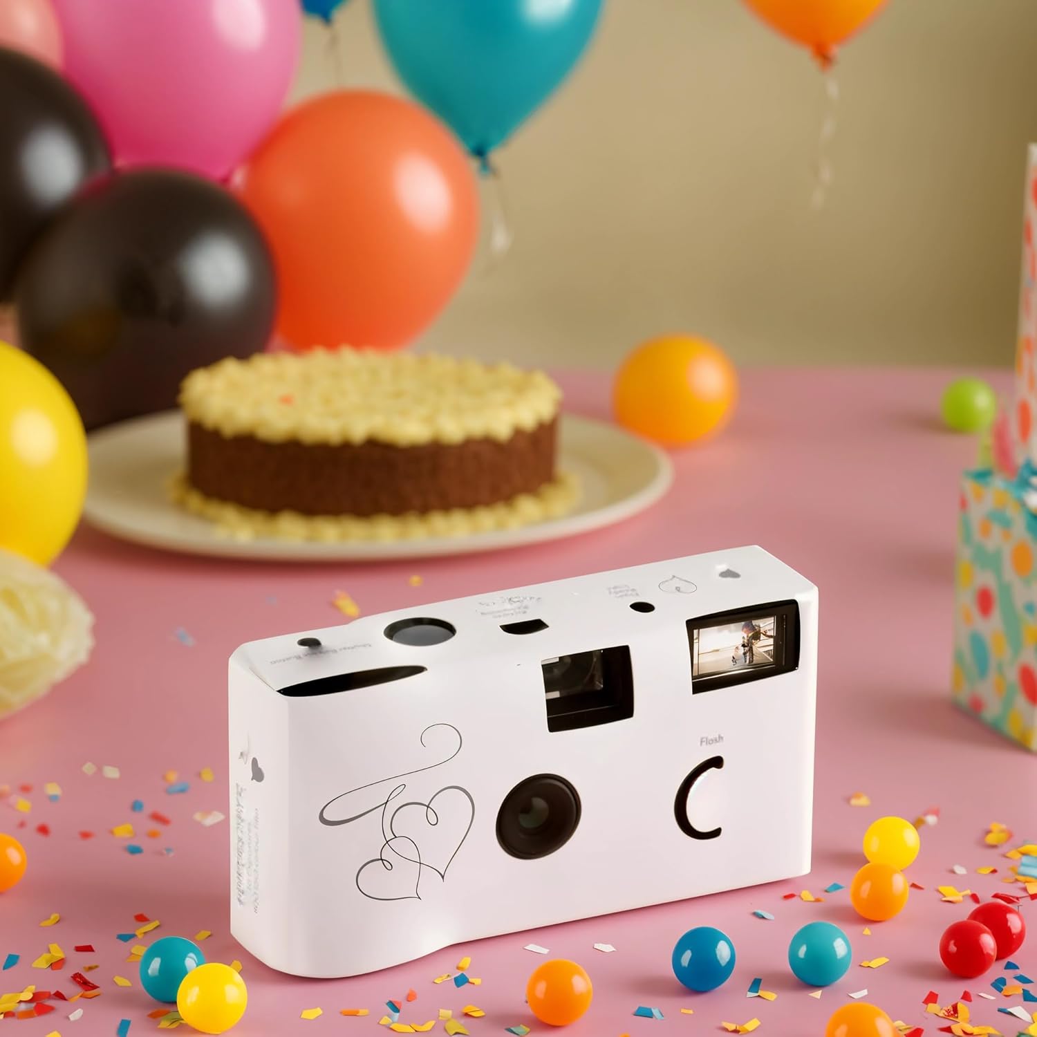 Weddingstar Disposable Camera with Flash - Single Use 35mm Film Camera for Wedding or Party Favors - Silver Enchanted Hearts (10 Pack) - Image 2